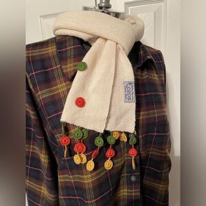 Lazos Baby Alpaca Wool Scarf Ivory with gold, green and orange embellishment